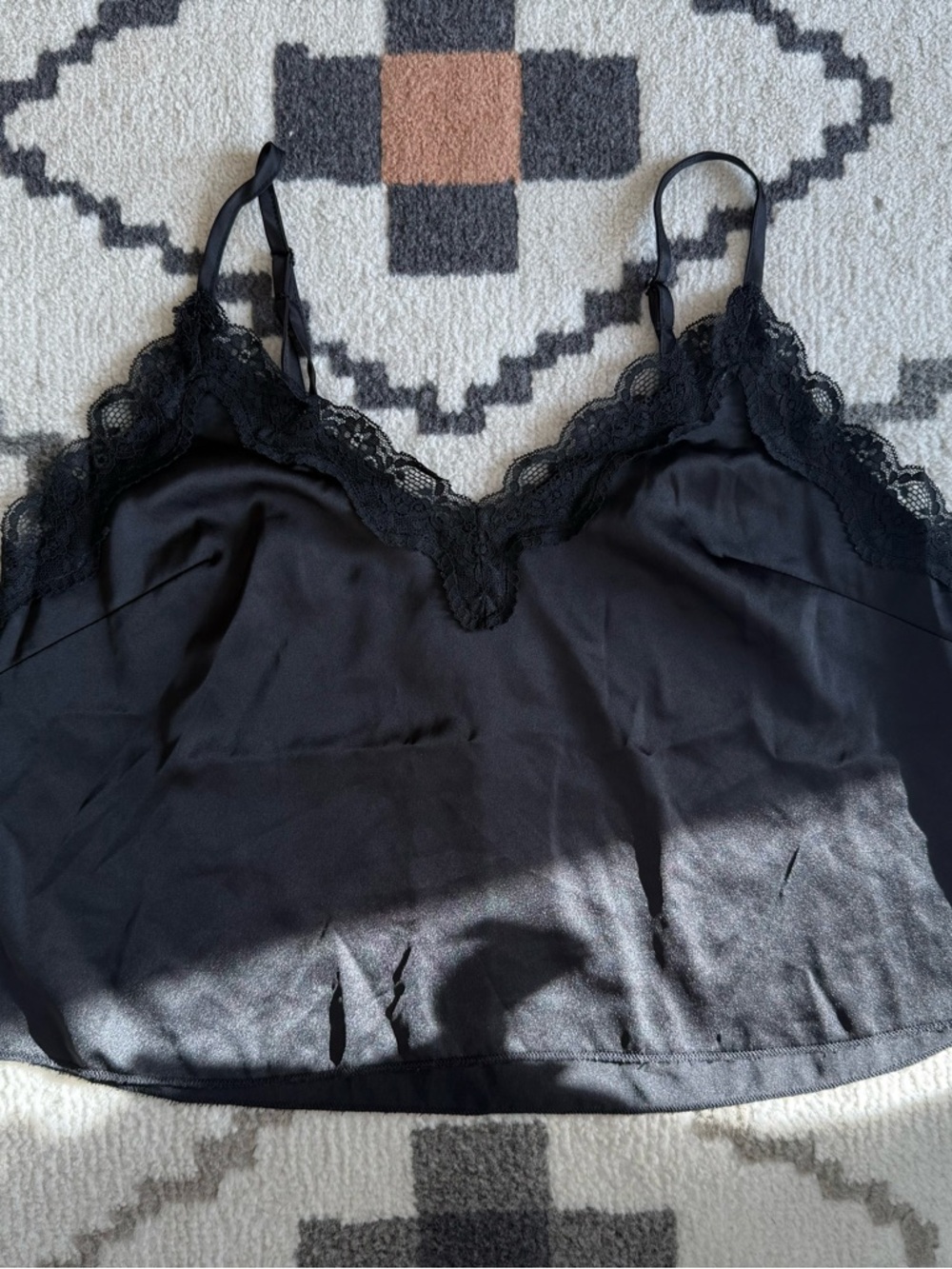 Colsie Black Lace Trim Satin Camisole